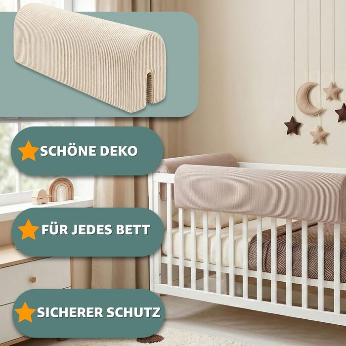 Захист для ліжечка дитячого Bettkantenschutz 50 см, коричневий з Minky, бортик на ліжко для немовлят, захист від випадання