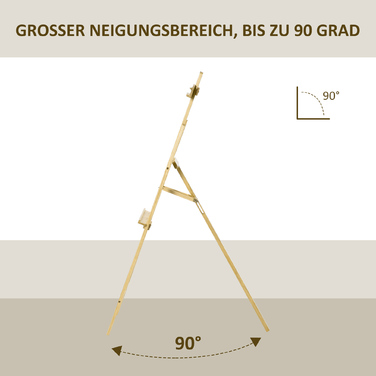 Мольберт HOMCOM Easel Studio з деревини сосни 90° регульований натуральний 51,5x71,5x134,5см для художників та художників