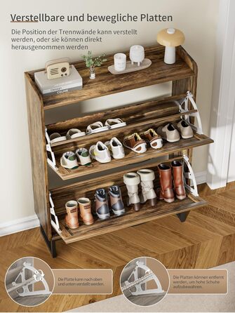 Шафа для взуття з 2 відкидними дверцятами, полиця для взуття в передпокій, вузька шафа-кіпер для взуття з 4 полицями, тумба для взуття з металевими ніжками, органайзер для взуття з дерева для стіни, 80x23,8x101,7 см, Білий (Коричневий)