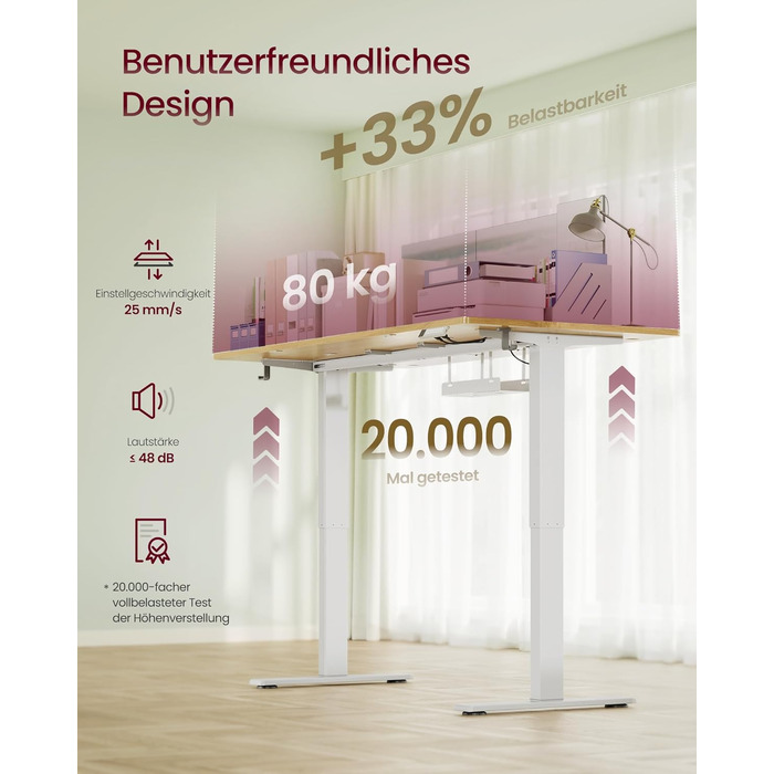 Стол для роботи VASAGLE з регулюванням висоти, USB-C, підставка для розеток, стоячий стіл, нагадування про перерви, 3 пам'яті, 160x80 см, золотий дуб