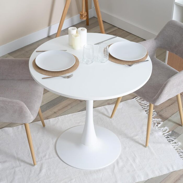 Круглий обідній стіл Cosy - компактний стіл для кухні, вітальні, офісу, 80x80x75 см, білий