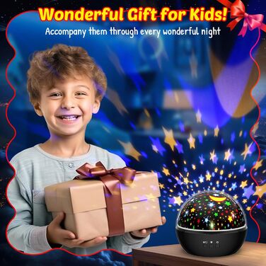 Дитячий нічник-проектор зірок MOKOQI: 2-в-1 проектор місяця, зірок та морських тварин, подарунок для хлопчиків та дівчаток 3-8 років, чорний
