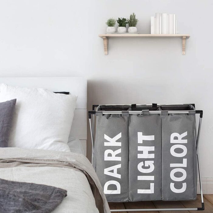 Сортувальник для білизни Oxford Trio з 3 відділеннями (102L), сірий | Кошик для білизни, контейнер для брудної білизни