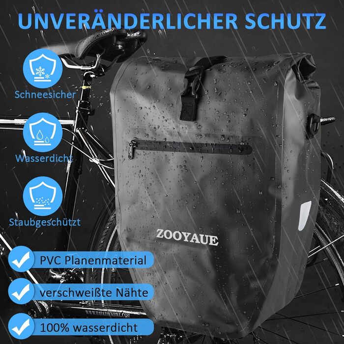 Велосипедна сумка ZOOYAUE для багажника 28 л, водонепроникна сумка для багажу з ручкою для перенесення та плечовим ременем, велосипедна сумка через плече зі світловідбивачами, велосипедні сумки задні чорні