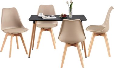 Обідній стіл з 4 стільцями для кухні та вітальні, 110 см, прямокутний, комплект меблів для їдальні (білий стіл + 4 світло-хакі стільці)