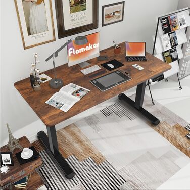 Електричний регульований стіл Flamaker з пам'яттю, ігрова модель, 160 x 60 см (Бежевий+Білий, Вінтажний Коричневий)