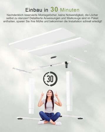 Регульований стіл JUMMICO 80x60 см з USB-роз'ємом, електричний, білий. Ергономічний стіл для стоячи/сидячи, комп'ютерний стіл.