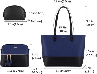 LOVEVOOK Набір сумок для жінок: 3 шт. (шоппер, сумка на плече, сумка з ручкою) для подорожей, бізнесу, покупок (синій+чорний)