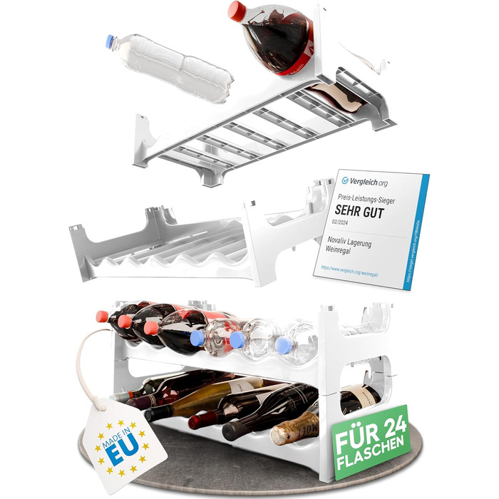 Стеляж для пляшок Novaliv на 36 пляшок з пластику, розширюваний, для вина, напоїв, спиртних напоїв