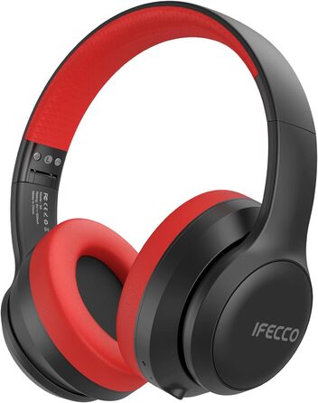 Накладні навушники IFECCO Bluetooth - бездротові, мікрофонні, складні, HiFi стерео, чорні