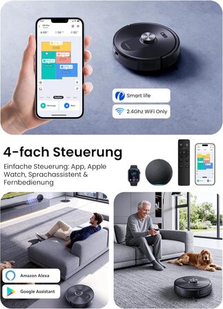 Робот-пилосос Proscenic Q10 з мокрою очисткою, 8000Pa, 200 хвилин роботи, лазерна навігація, керування через додаток, Alexa, Siri, Apple Watch, чорний