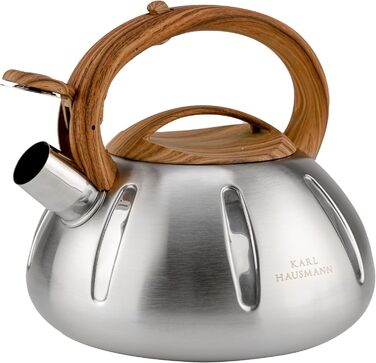 Чайник Karl Hausmann 3L з автоматичним свистком - сріблястий, з нержавіючої сталі для індукційних, газових та електричних плит