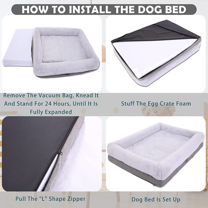 Ортопедичне ліжко для собак великих і середніх розмірів, диван-ліжко для собак з водонепроникною підкладкою і знімним миється чохлом, килимок для собак для ящиків і дивана, ліжко для цуценят, ліжко для домашніх тварин сірий 102 х 72 см