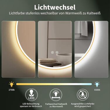 Дзеркало для ванної кімнати HOKO Design Riga діаметром 60 см з металевим каркасом. Кругле настінне дзеркало з енергозберігаючою LED-підсвіткою, сенсорним вимикачем, регулюванням кольору світла (тепле біле, холодне біле, нейтральне) (80x80 см, золото + ант