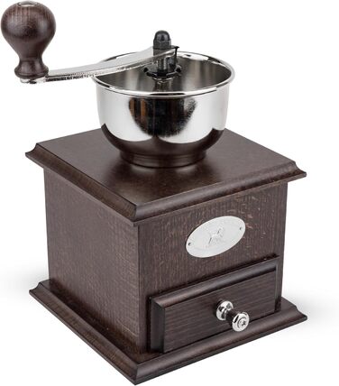 Кавомолка Peugeot Nostalgie - ручна, з регульованим сталевим жорном, 21 см, з воронкою, з бука, шоколадного кольору