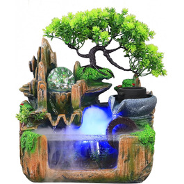 Фонтан HarBin-Star для дому та саду з LED-підсвіткою, водоспад, туман, кришталева куля, зелена рослина, десктопний фонтан, 34 x 24 x 34 см