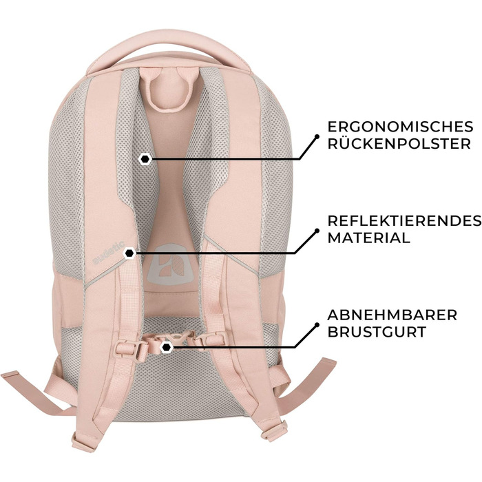Шкільний рюкзак AUDETIC AERO Teen - Ергономічний, багато відділень, водовідштовхувальний (Рожевий)