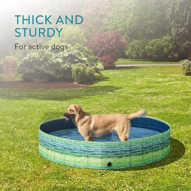 Басейн для собак Navaris Складний басейн для собак - Ø 160 x 30 см - Пластиковий басейн для собак - Іграшка для собак Agility - Басейн для собак - Пальми з принтом пальми синій/зелений
