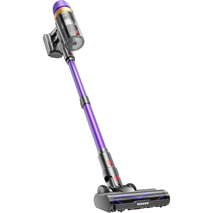 Акумуляторний пилосос бездротовий для шерсті тварин 1.8л з дисплеєм, 55000Па/620Вт/75хв, стійкий, з анти-заплутуючою щіткою та настінною зарядкою, для килимів/твердих підлог/авто (фіолетовий+золотий)