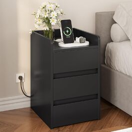 Тумбочка YITAHOME з 3 ящиками, зарядна станція, USB, розетки, водонепроникна, 35x40x60см (чорна)