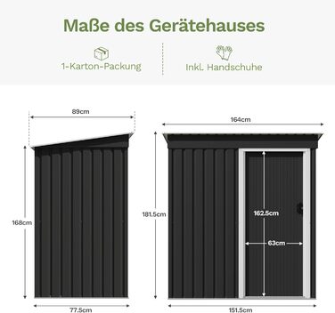 Сарай металевий Devoko 96x98x160 см для саду, тераси, з похилим дахом, антрацит. Комплект: рукавички, замок.