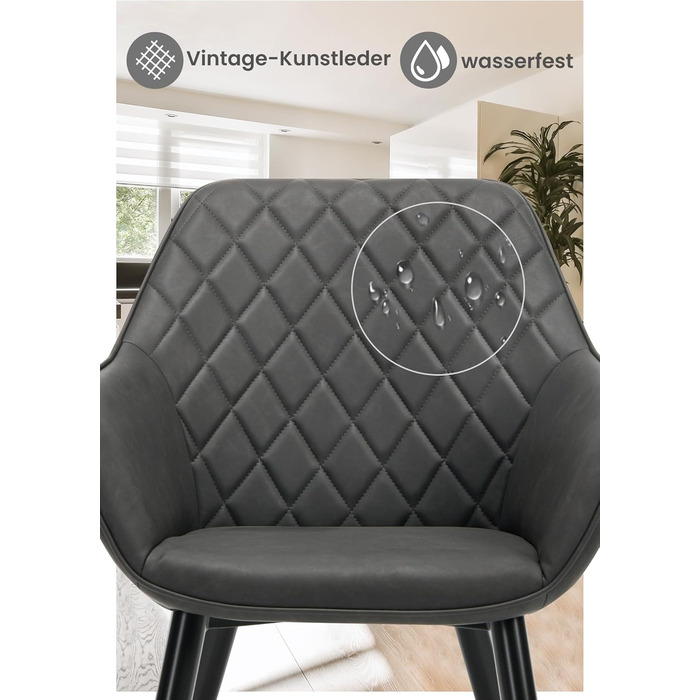 Крісла для їдальні WOLTU, 2 шт. в наборі, для кухні та вітальні, з м'якими сидіннями та підлокітниками, зелені, метал, штучна шкіра BH153gn-2