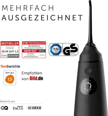 Wondersmile Munddusche PRO: Переможець тесту 2024 року, TÜV-сертифікована, 100 днів без ризику, SmoothFlow для догляду за зубами та яснами, 5 режимів, акумулятор PowerAkku (30 днів), Ultimate Black