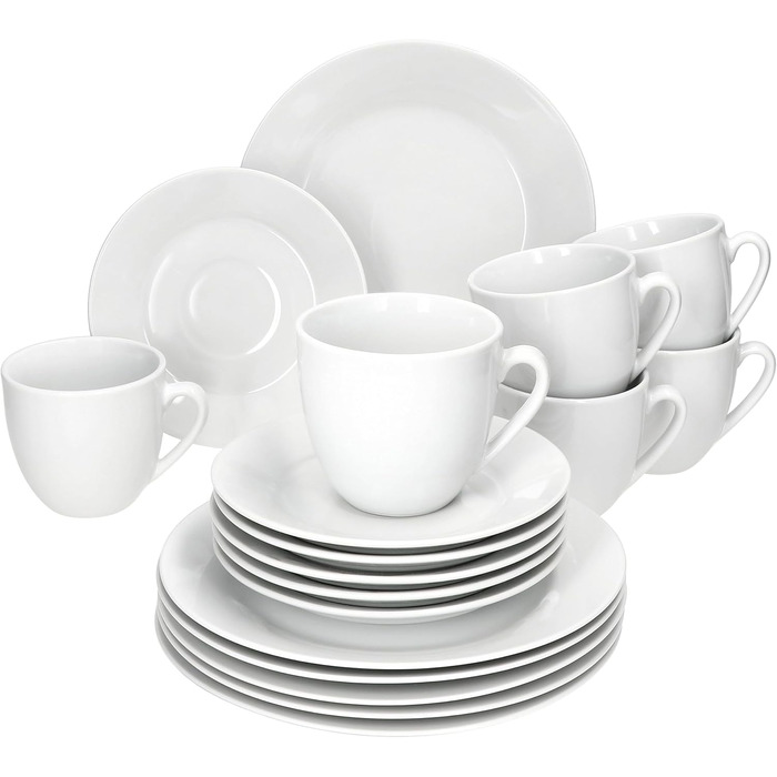 MamboCat Tommy - 18-Piece White Porcelain Coffee Set for 6 People | 6 Cups, Saucers & Plates | Stylish Coffeeware for Breakfast, Coffee, Hotel & Restaurant Use