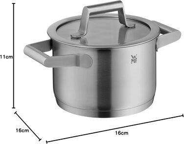 Каструля WMF Comfort Line 16 см, 1.4 л, нержавіюча сталь Cromargan, без кришки, індукційна, для пасти та молока