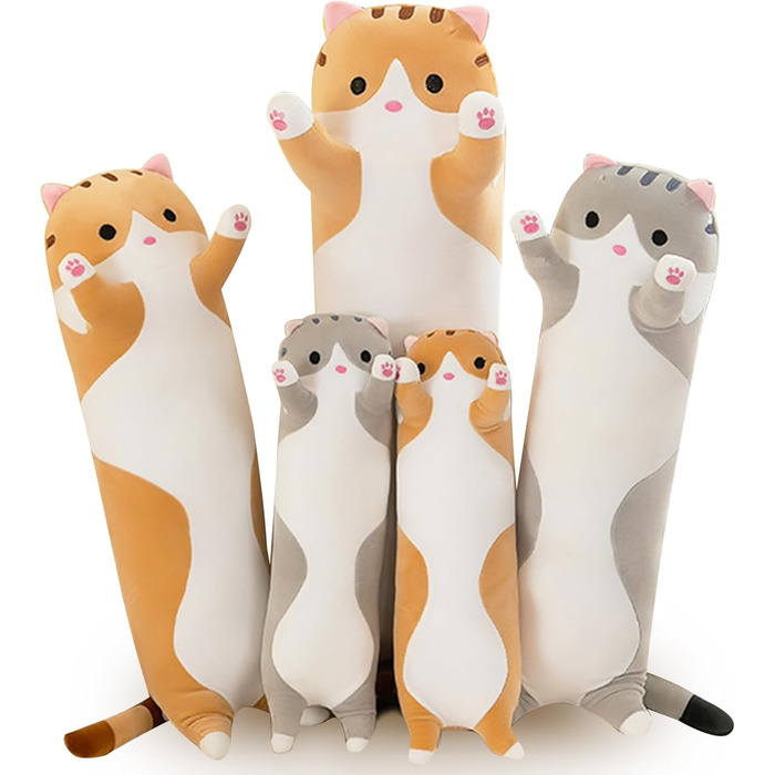 Подушка для сну Bobomon XXL Kawaii Plush Cat Side (50см, сіра, 130см)