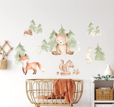 Наклейка на стіну пандавал, Лісові тварини, ведмідь, лисиця, кролик, наклейка на стіну, прикраса для дитячої кімнати, настінні малюнки з тваринами, прикраса для дитячої кімнати (L)