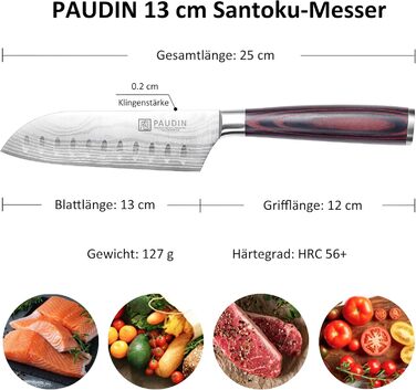 PAUDIN Кухонний ніж шеф-кухаря, 20 см, з високоякісної нержавіючої сталі, професійний, універсальний, з ергономічною ручкою