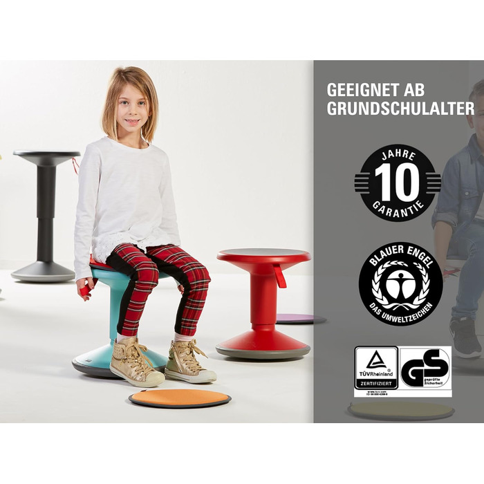 Ергономічний пуф Interstuhl UPis1 з ефектом гойдання - регульована висота, неслизьке дно та захист від перекидання - офісний пуф (Червоний, UP Junior)