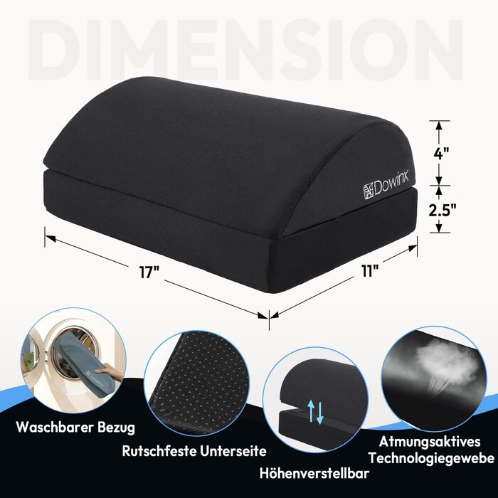 Підставка для ніг під стіл Dowinx, регульована по висоті, знімний чохол, зручна підставка для офісу, авто, дому (2 рівня, тверда, чорна)