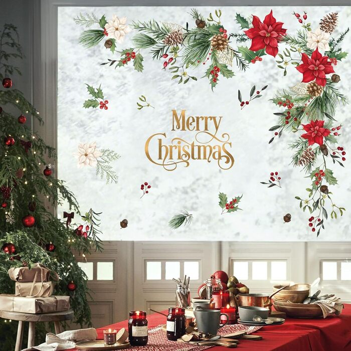 АСТ Наклейка на вікно Різдвяні червоні кардинальні сніжинки