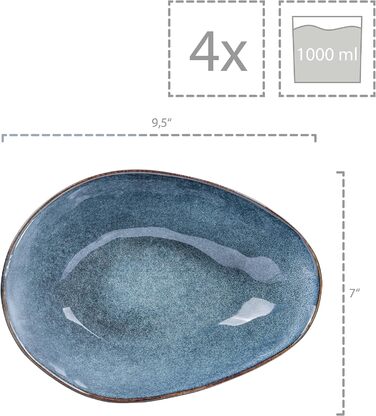 SINGER Darwin набір посуду 12шт набір фаянсу на 4 персони набір тарілок синього кольору, включаючи обідню тарілку, десертну тарілку та глибокі тарілки, столовий посуд, набір посуду ручної роботи (макарони 4шт)