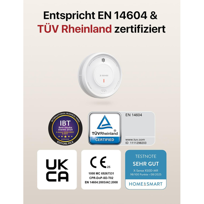 X-Sense Детектор диму розумний Wi-Fi з магнітною кріпленням, мережевий, з базою SBS50, функція App, сумісний з Home Assistant, змінна батарея, XS0D-MR61 (1 шт.)