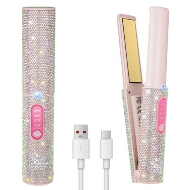 Бездротовий випрямляч для волосся Mini Glätteisen Titan з акумулятором 5000mAh, рожевий: 2-в-1 для випрямлення та завивки, портативний міні-випрямляч для подорожей з швидким нагрівом до 210°C