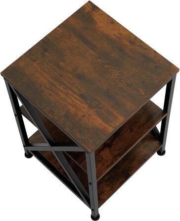 Журнальний столик tectake з дерева та металу, приліжкова тумбочка з 3 ярусами, Х-подібні стійки, промисловий дизайн, вінтажний журнальний столик, чорний металевий каркас (промисловий темно-коричневий)