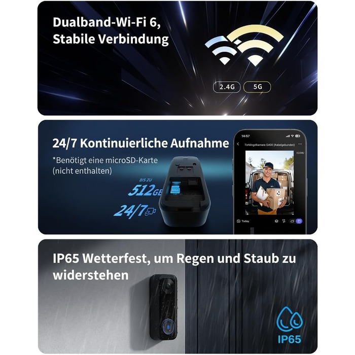 Aqara G400 Відеодзвінок з Chime, 2K HD, PoE/Кабель, HomeKit, Розпізнавання, IP65