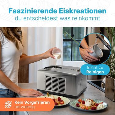 Машина для приготування морозива та йогурту ProfiCook® ICM 1091 N з нержавіючої сталі | Морозиво за 20 хвилин | Об'єм до 1500 мл | З компресором | Для морозива та замороженого йогурту | В комплекті рецепти, шпатель для морозива та мірний стакан | Нова мод