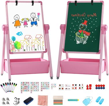 Дитяча мольберт Kinderstaffelei: двосторонній, сталевий, регульований, 360° обертання, дошка для малювання, крейда та маркери для хлопчиків та дівчаток