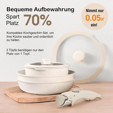 Набір кухонного посуду 11 предметів з антипригарним покриттям, знімні ручки, рожевий. Підходить для індукційних, газових плит, духовки та посудомийної машини. Без PFAS.