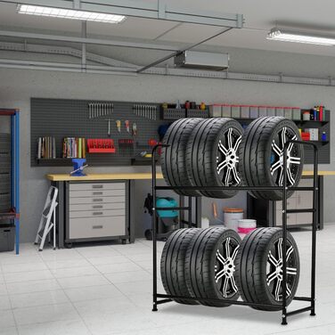 Стійка для шин на 8 шин, 107x46x117 см, для гаража. Місткість 180 кг, з захисною оболонкою. Регулювання висоти.