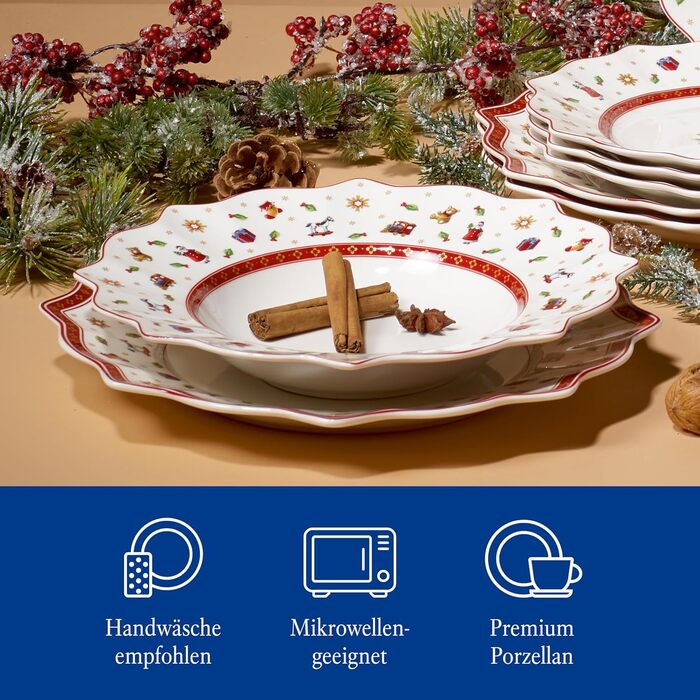 Villeroy & Boch Toy's Delight: Сніданок на двох - сервіз для двох осіб (6 предметів), білий/червоний. Ідеальний для святкування Різдва! Преміум-посуд з порцеляни.