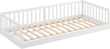 Ліжко дитяче CADANI Timi 2в1 Montessori 120x200 см з бортиками та ламелями, масив сосни, біле - 3 варіанти збірки, до 200 кг