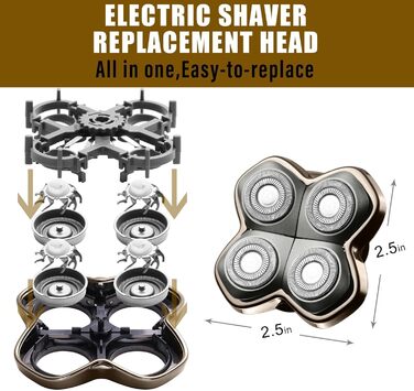 Змінні голівільні бритви (4 голови) для електричного гоління обличчя та тіла, сумісні з Pitbull Skull Shaver та Butterfly Kiss Pro, сірі