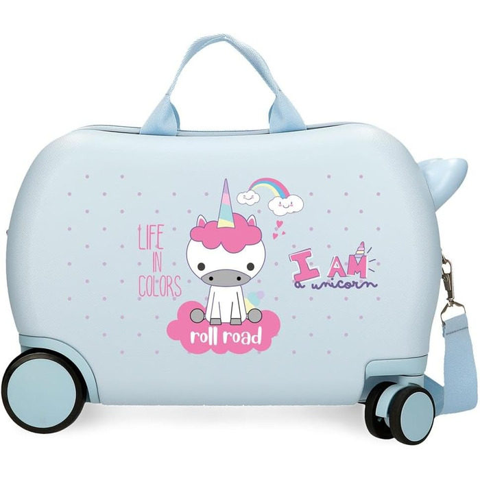 Дитяча валіза ROLL ROAD I Am Unicorn, синя, 45 x 31 x 20 см, жорсткий ABS пластик, 24,6 л, 1,8 кг, 2 колеса, ручна поклажа, синій, дитяча валіза