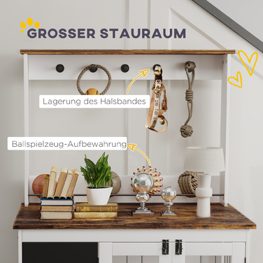 Клітка для собак з полицею для іграшок, гачками для поводок, дощечкою для малювання та ластиком, для великих собак, біла