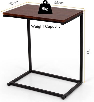 Журнальний столик LIFEZEAL дерево, Столик для ноутбука С-подібної форми, Журнальний столик з металевим каркасом, Стіл для догляду Журнальний столик Підставка для ноутбука для ліжка, Вітальні, Офісу, 55x35x65см (червонувато-коричневий)